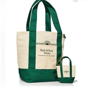 Bath & Body Works Canvas Heritage Tote w/ Matching Keychain Mini Tote